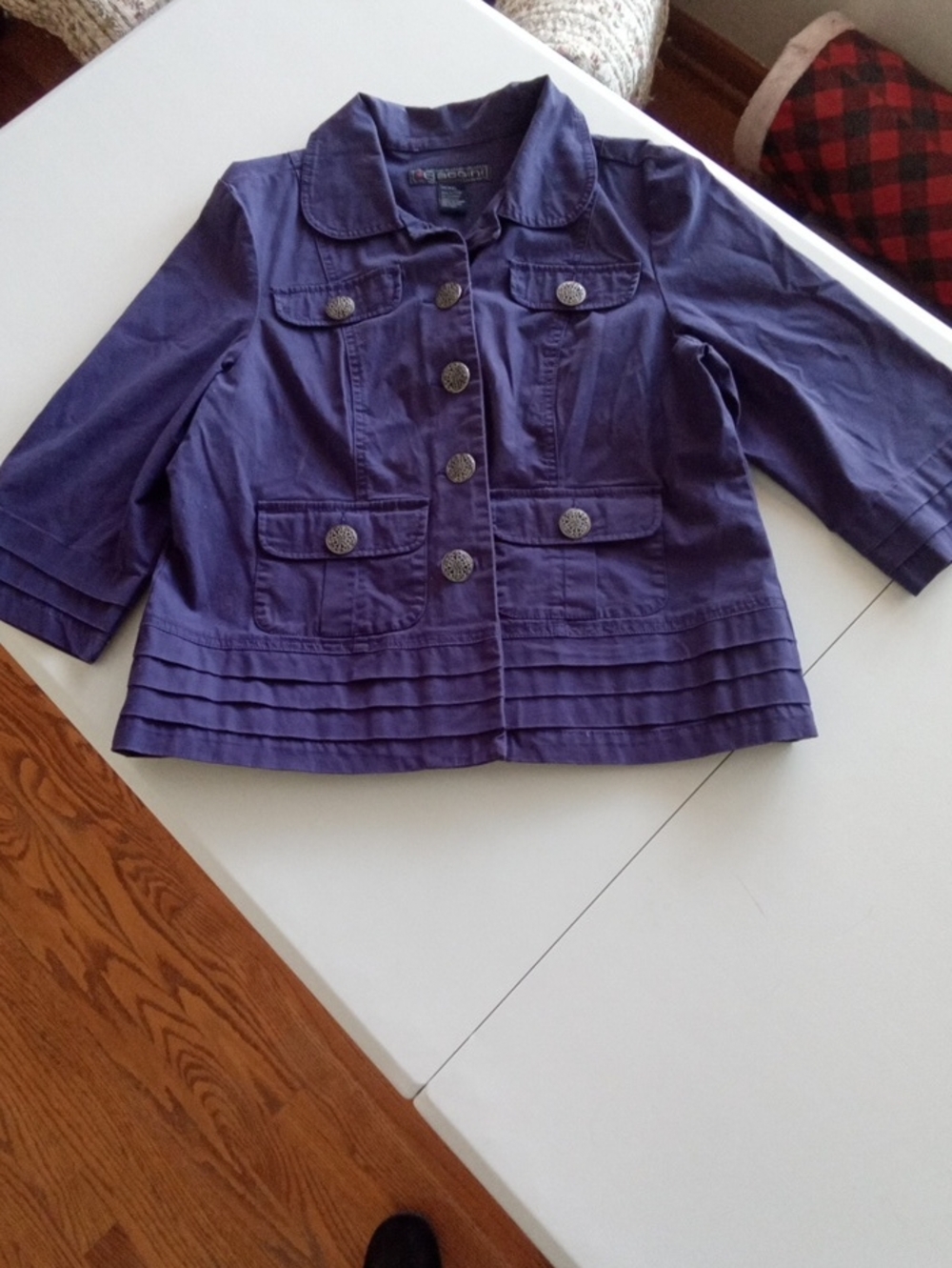 Baccini Purple Button-Front Jean Jacket with Pleated Hem